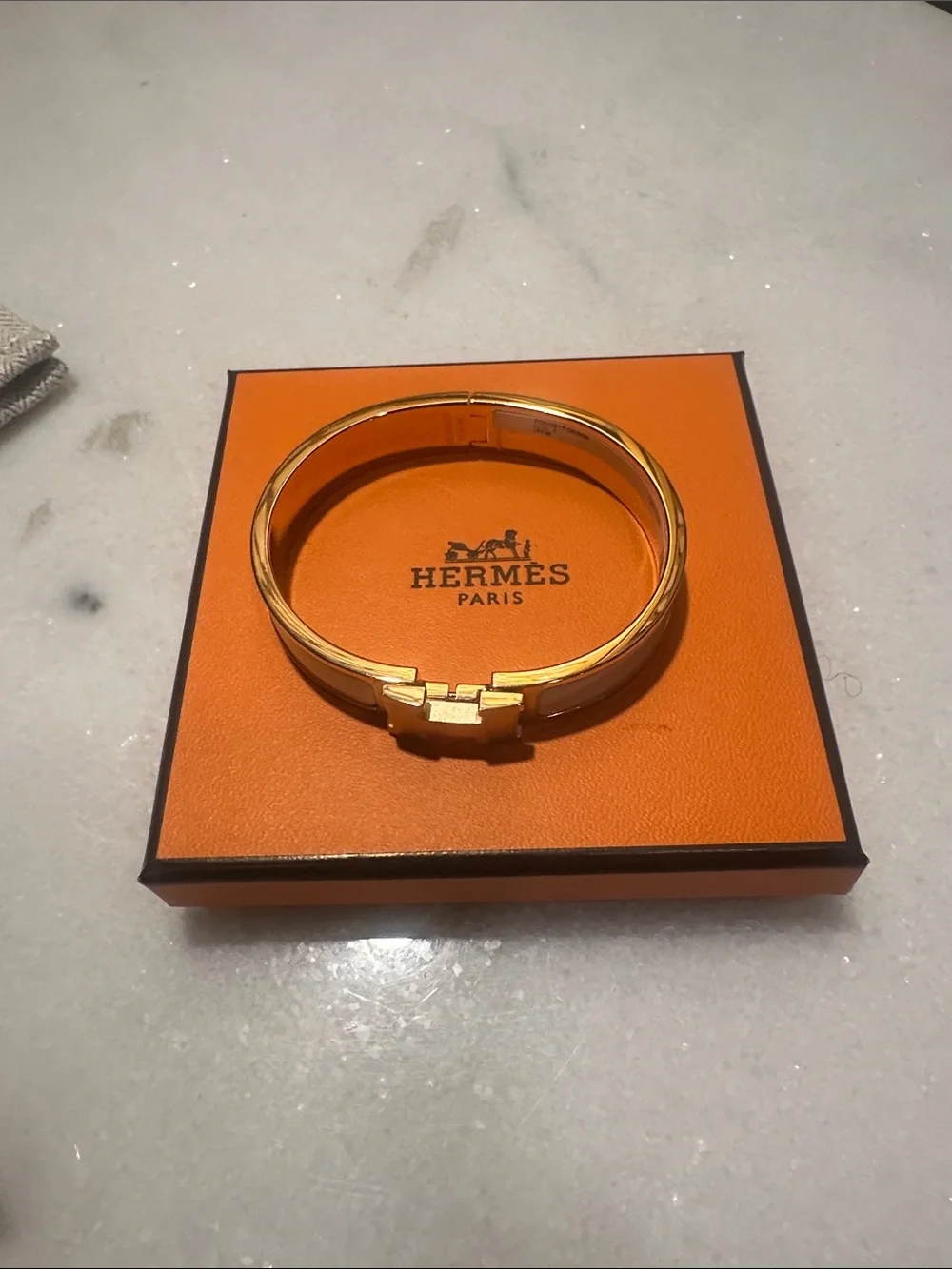 Hermes White Enamel Clic H Bracelet with Gold Hardware GM